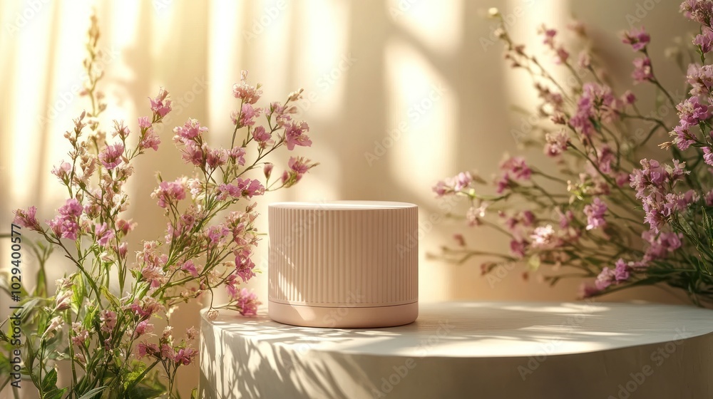 A pastel speaker surrounded by delicate flowers, creating a serene and stylish ambiance. A pastel speaker surrounded by delicate flowers, creating a serene and stylish ambiance.