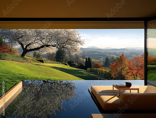 there is a view of a beautiful landscape from a living room photo