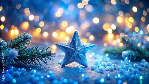 Illuminating Blue Star-Shaped Bokeh for a Magical Christmas Background