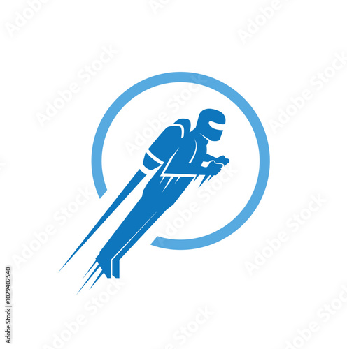 Jet Pack Male Character Logo Person Flying With Jet Vector Design Illustration