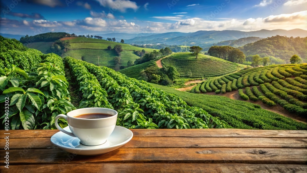 Photo of coffee cup on plantation background