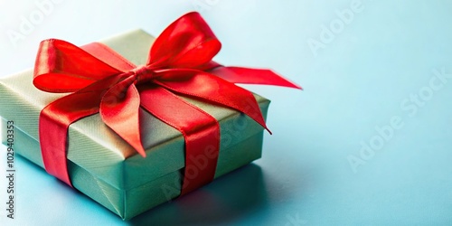 photo of colored gift box with red ribbon isolated close up macro