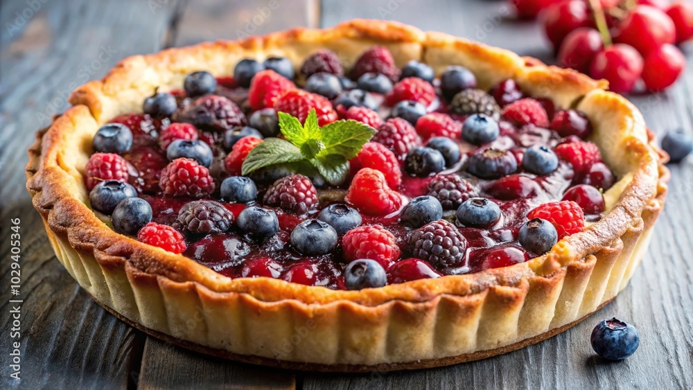 Pie filled with wild berries on plate