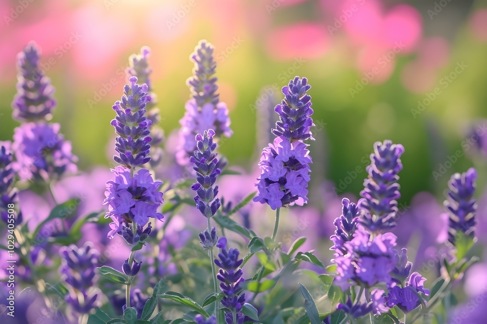 Obraz premium Blooming lavender flowers in soft sunlight