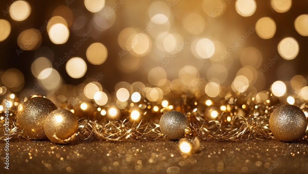 Christmas golden glowing background. Holiday abstract glitter defocused backdrop with blinking tars and garlands. Blurred gold bokeh Christmas golden glowing background. Holiday abstract glitter defocused backdrop with blinking tars and garlands. Blurred gold bokeh