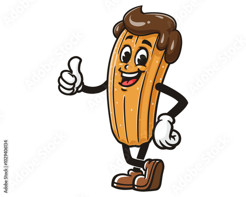 Churros with Thumbs up, Cartoon Mascot Illustration Character Vector Clip-art Hand-drawn Logo Design