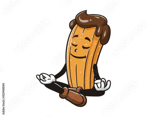 Meditating Churros Cartoon Mascot Illustration Character Vector Clip-art Hand-drawn Logo Design