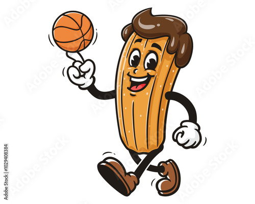 Churros playing Basketball, Cartoon Mascot Illustration Character Vector Clip-art Hand-drawn Logo Design