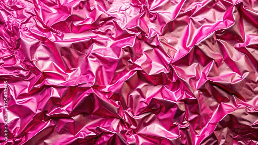 Fototapeta premium Pink shiny foil texture with a high angle view