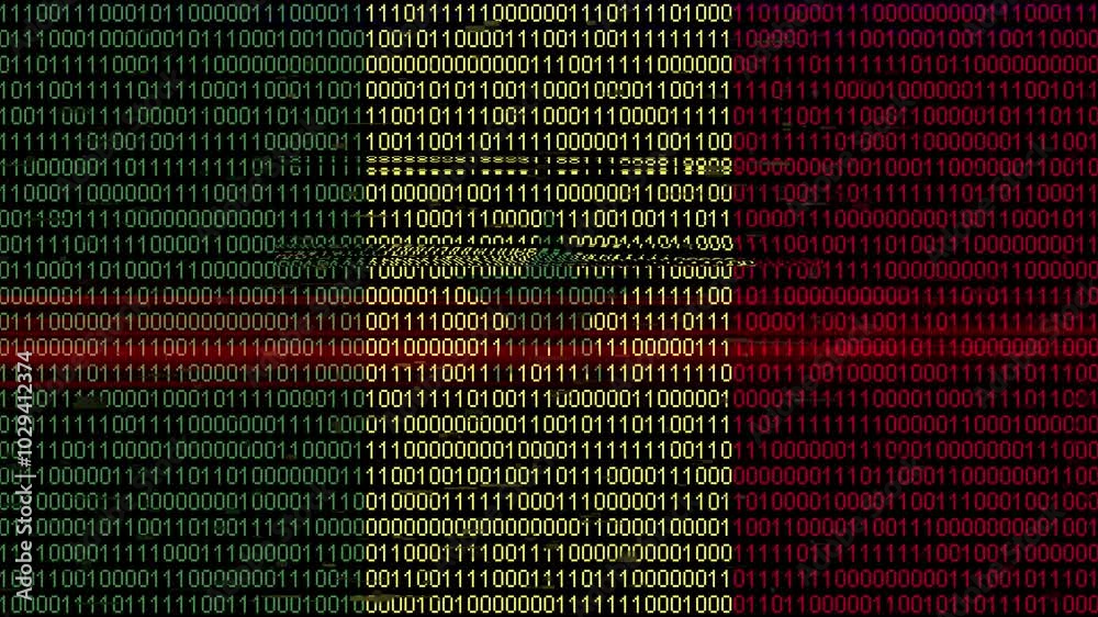 Binary code on flag of Senegal. Program source code or Hacker concept on Senegalese flag. Senegal digital technology security, hacking or programming