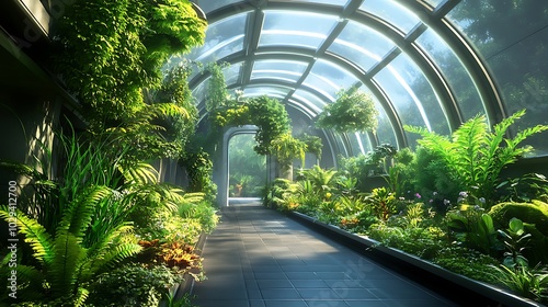 there is a walkway with plants and plants growing inside of it photo