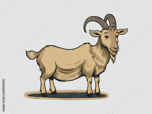 Goat flat vector illustration, Goat flat vector cartoon style illustration, Animals Concept Goat in Flat Vector