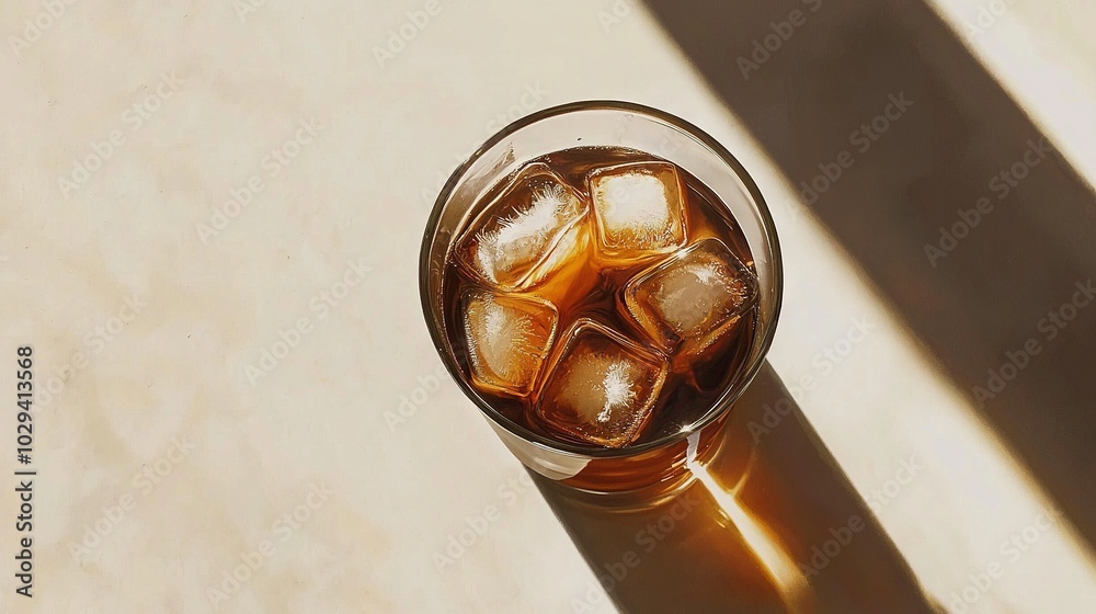 A glass of ice tea sits atop a white table, accompanied by the silhouette of a hand in shadow A glass of ice tea sits atop a white table, accompanied by the silhouette of a hand in shadow