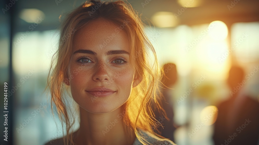 A woman smiling warmly in a softly lit environment, conveying positivity and connection. A woman smiling warmly in a softly lit environment, conveying positivity and connection.