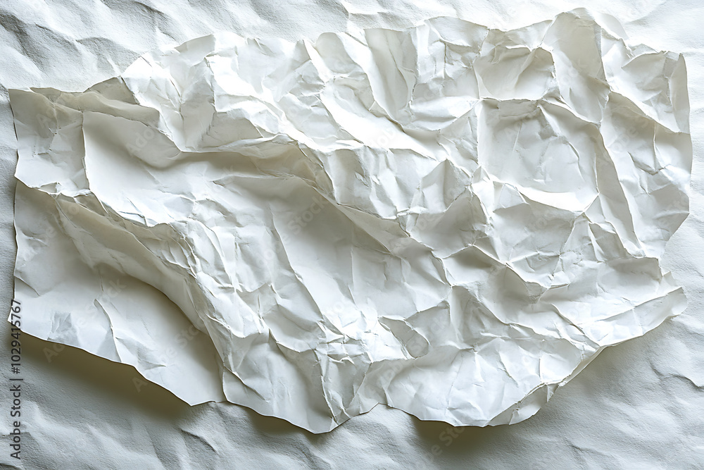 Detailed close-up of a crumpled white paper texture, showcasing chaotic folds and intricate creases, ideal for backgrounds, design projects, or texture overlays.
Detailed close-up of a crumpled white paper texture, showcasing chaotic folds and intricate creases, ideal for backgrounds, design projects, or texture overlays.