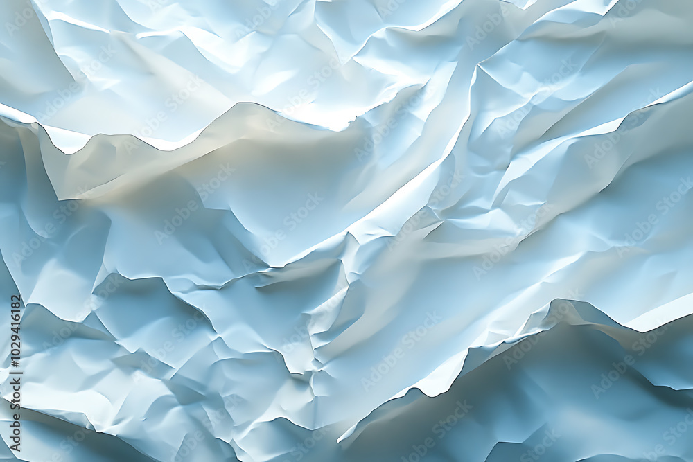 Obraz premium Detailed close-up of a crumpled white paper texture, showcasing chaotic folds and intricate creases, ideal for backgrounds, design projects, or texture overlays. 