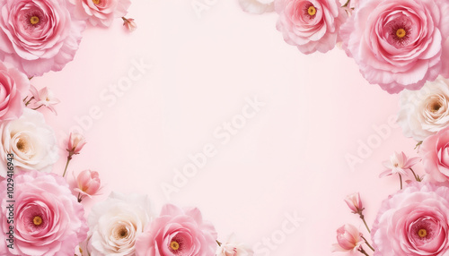 Romantic pink rose frame with copy space