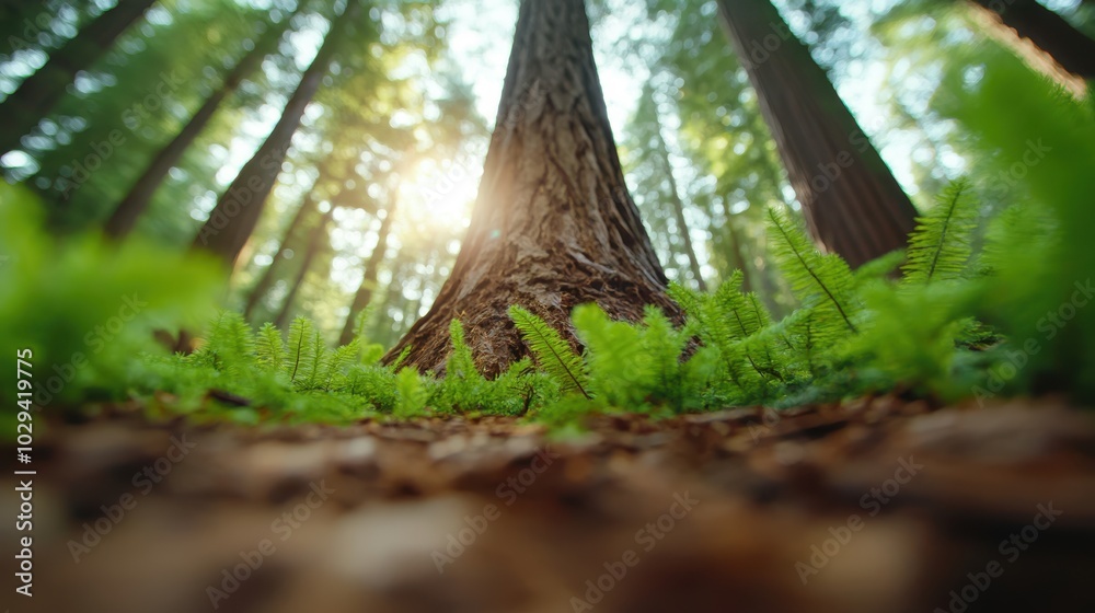 A serene scene in a forest where sunlight softly filters through the tall trees, creating a gentle spotlight effect on the lush ferns lining the forest floor. A serene scene in a forest where sunlight softly filters through the tall trees, creating a gentle spotlight effect on the lush ferns lining the forest floor.