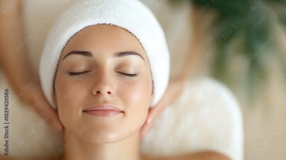 A close view of a woman indulging in a relaxing facial massage, with a focus on the peaceful expression on her face, emphasizing comfort and care. A close view of a woman indulging in a relaxing facial massage, with a focus on the peaceful expression on her face, emphasizing comfort and care.