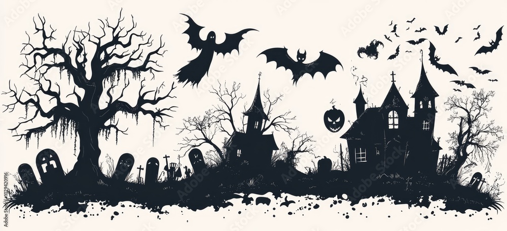 Fototapeta premium Set of Spooky Halloween Silhouettes