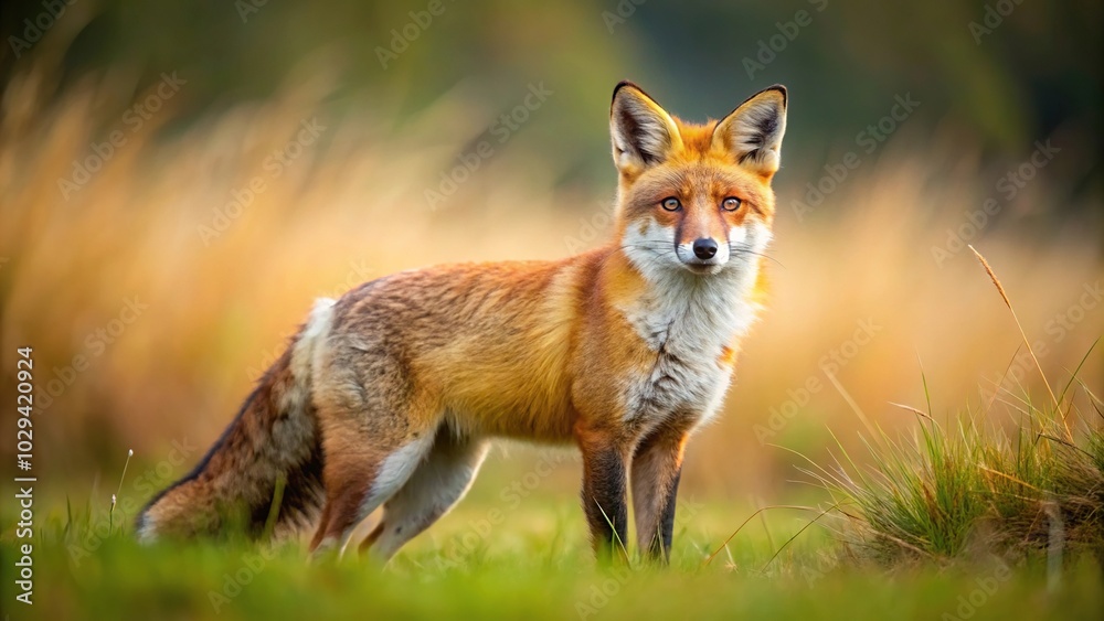 red fox hunting in the field under a tilted angle red fox hunting in the field under a tilted angle