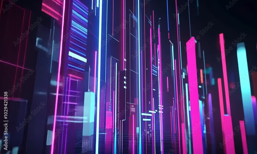 Abstract Digital Cityscape with Neon Lights Abstract Digital Cityscape with Neon Lights