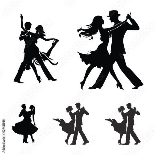 Silhouette of a couple dancing set vector on  white background
