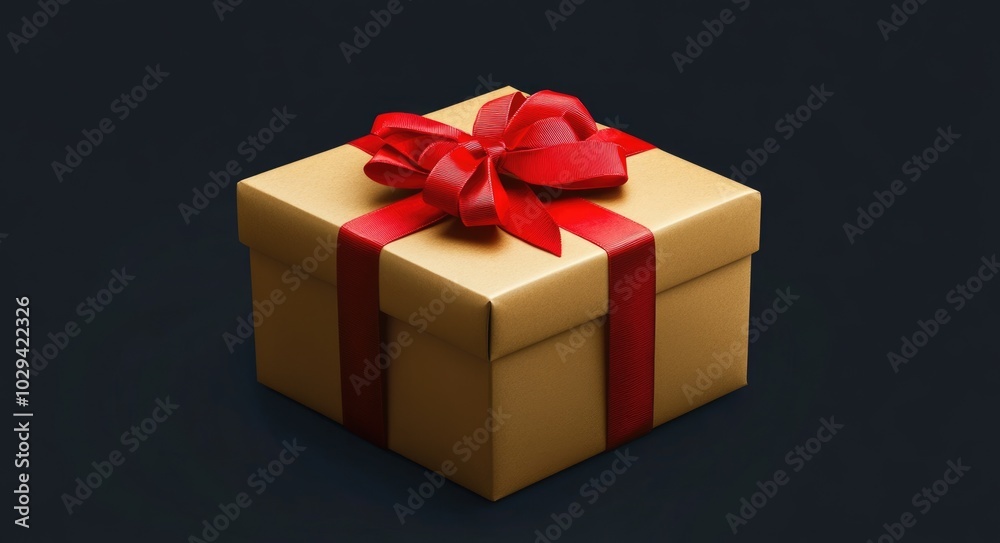Obraz premium Luxury Golden Gift Box with Elegant Bow and Ribbon on Dark Background