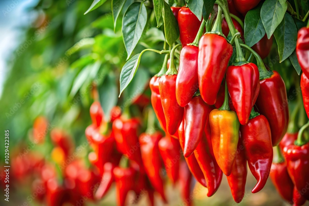 Red peppers hanging from a tree Red peppers hanging from a tree