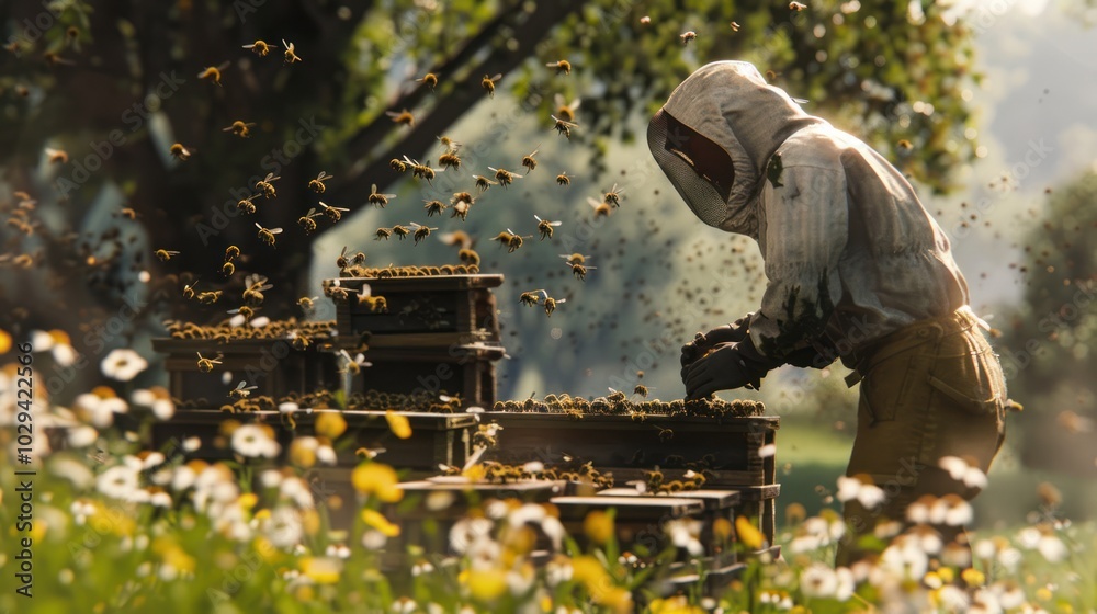 Beekeeper Working with Bees Beekeeper Working with Bees