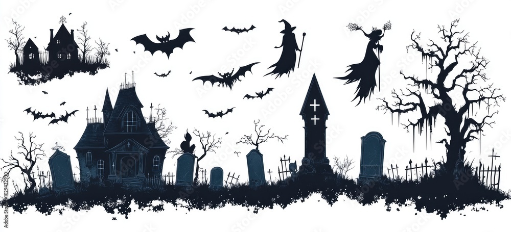 Obraz premium Set of Spooky Halloween Silhouettes