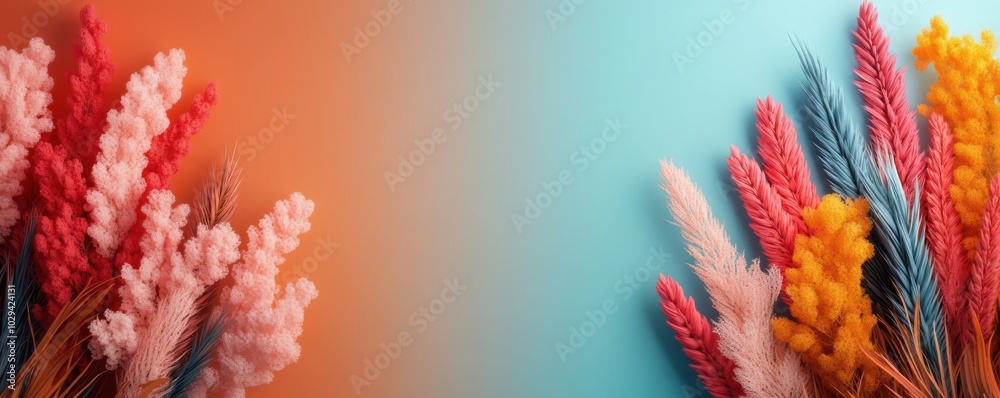 Brightly colored dried plants on a gradient background. Brightly colored dried plants on a gradient background.