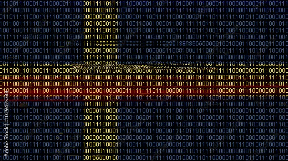 Binary code on flag of Sweden. Program source code or Hacker concept on Swedish flag. Sweden digital technology security, hacking or programming