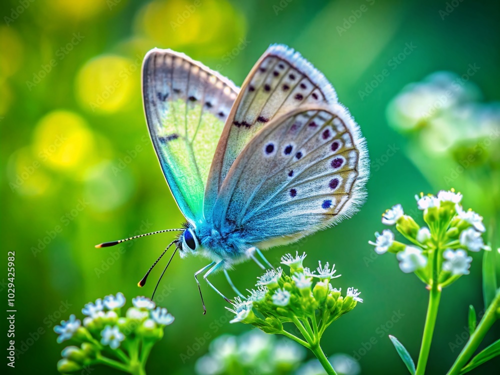 Long Exposure of Greenunderside Blue Butterfly on Shepherd's Purse Flower in Nature's Beauty Long Exposure of Greenunderside Blue Butterfly on Shepherd's Purse Flower in Nature's Beauty