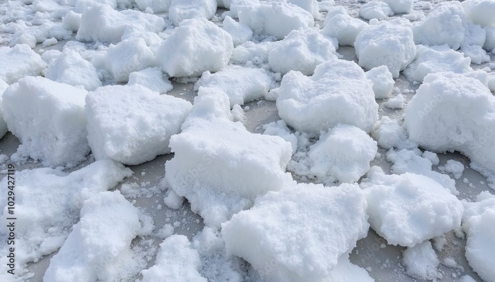 Close-up texture of uneven snow chunks on a winter landscape Close-up texture of uneven snow chunks on a winter landscape