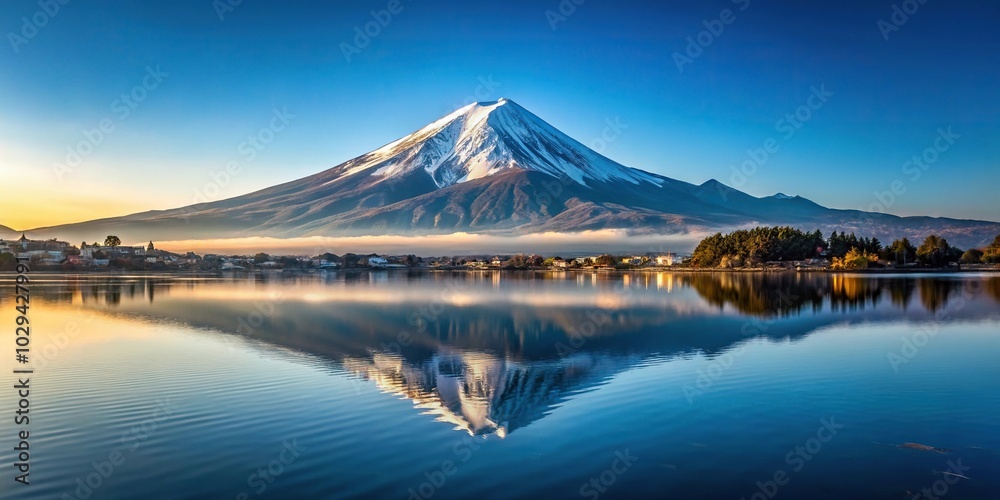 Reflection of Mt Fuji in Lake Kawaguchi with medium shot Reflection of Mt Fuji in Lake Kawaguchi with medium shot