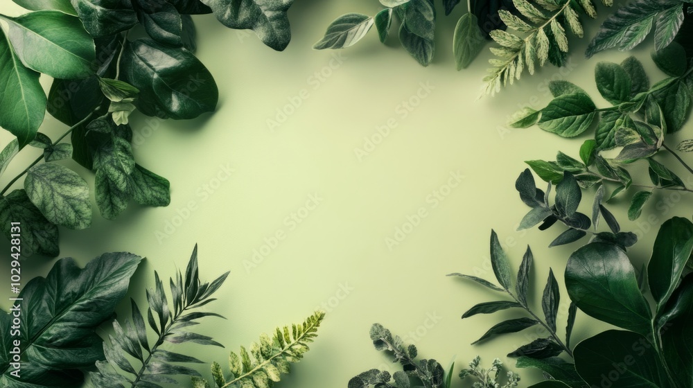 Fototapeta premium Green leaves frame backgrounds plant herbs