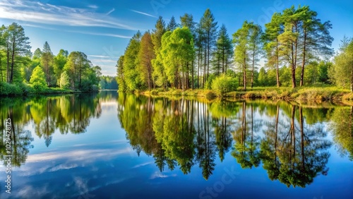 Reflection of trees in river Mologa