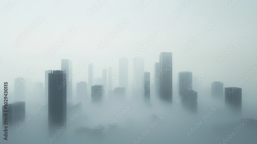 Eerily Empty Dystopian Cityscape in Foggy Future with Cinematic Light Eerily Empty Dystopian Cityscape in Foggy Future with Cinematic Light