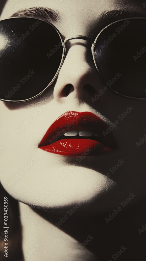 Retro film of sunglasses lipstick portrait adult