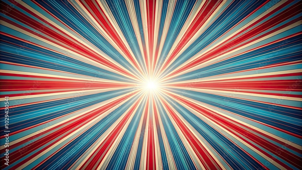 Fototapeta premium Retro burst background with red and blue streaks in forced perspective