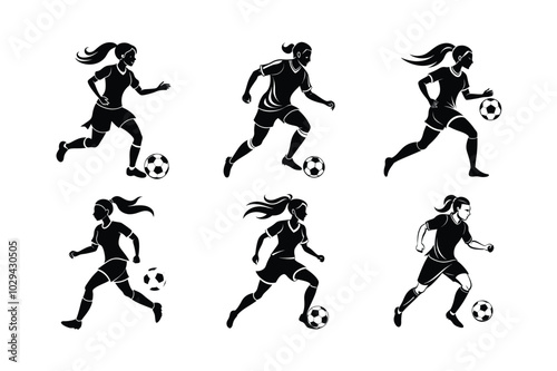 Soccer player vector silhouette set