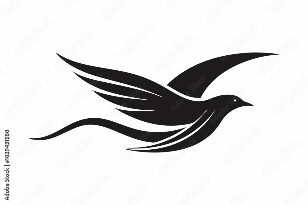 Minimalist Vector Silhouette of a Bird in Flight on White Background Minimalist Vector Silhouette of a Bird in Flight on White Background