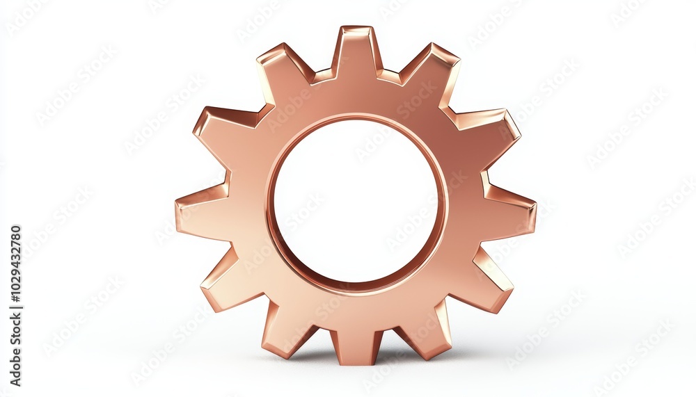 A gear icon, symbol of mechanical industry, simple vector design, metallic textures, isolated on white background