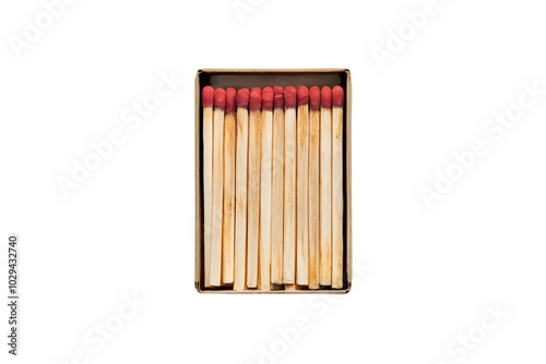 Top view of a pack of matches, isolated on a transparent or white background. photo