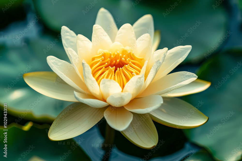 Water lily blooming in the park's pond. Water lily blooming in the park's pond.