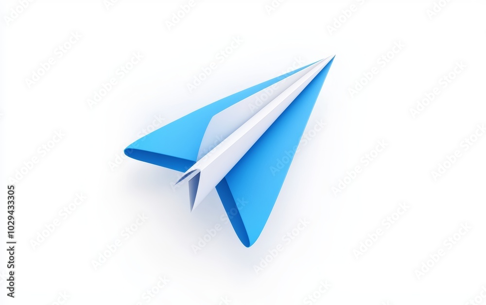 A paper airplane symbol, startup success concept, flat design, blue and white, isolated on white background A paper airplane symbol, startup success concept, flat design, blue and white, isolated on white background