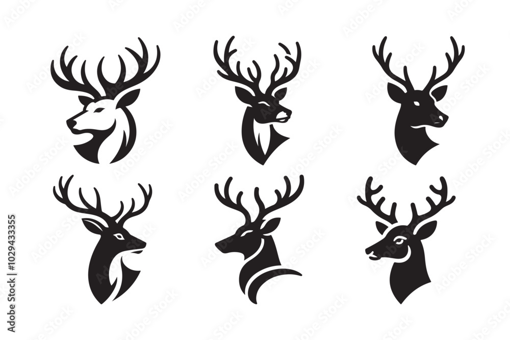 Deer head vector silhouette icon set Deer head vector silhouette icon set