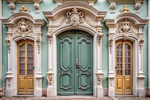 Rococo style ornate entrance doors with minimalist design