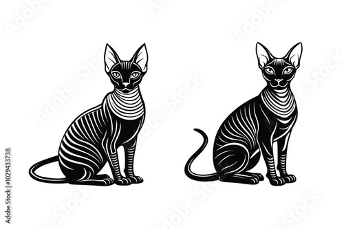 Vector silhouette of sphinx cat icon set